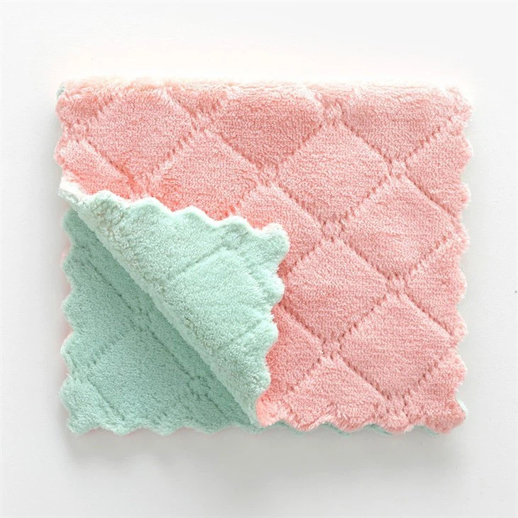 Kitchen Plain Color Non-oil Dishwashing Towel Household Double Coral Velvet Cleaning Dishwashing Cloth