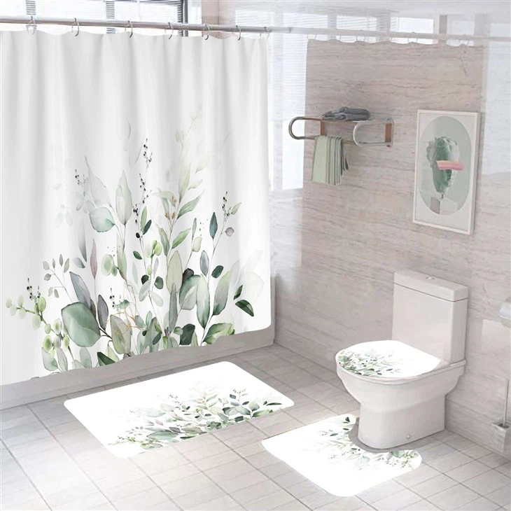 Spring Green Leaf Shower Curtain Set Printed Shower Curtain Manufacturers Wholesale Bathroom Curtain Partition Bath Cover